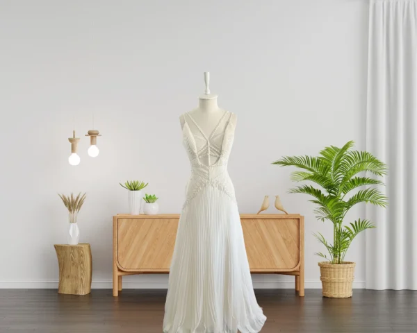 Timeless Pearl and Bead Embroidered Wedding Gown with Flattering Pleated Skirt (Wedding Dress / Bridal) Timeless Pearl and Bead Embroidered Wedding Gown with Flattering Pleated Skirt (Wedding Dress / Bridal)