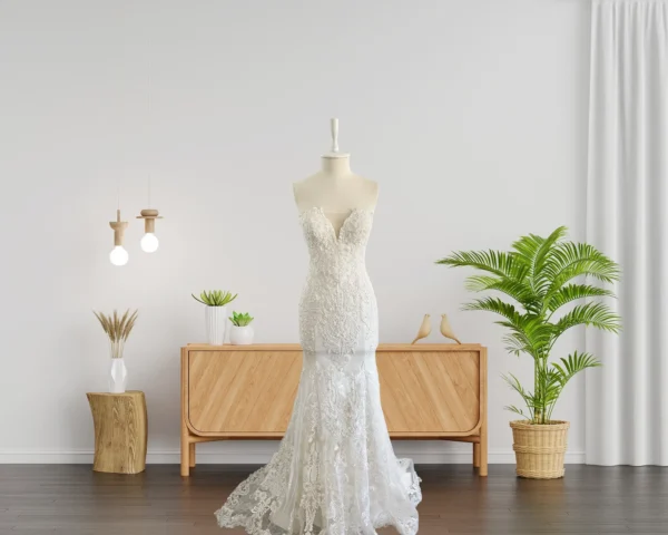 Exquisite Handcrafted Mermaid Wedding Gown with Full Lace, Bead, and Pearl Embroidery, Featuring a Dramatic Lace Tail (Wedding Dress/Bridal) Exquisite Handcrafted Mermaid Wedding Gown with Full Lace, Bead, and Pearl Embroidery, Featuring a Dramatic Lace Tail (Wedding Dress/Bridal)