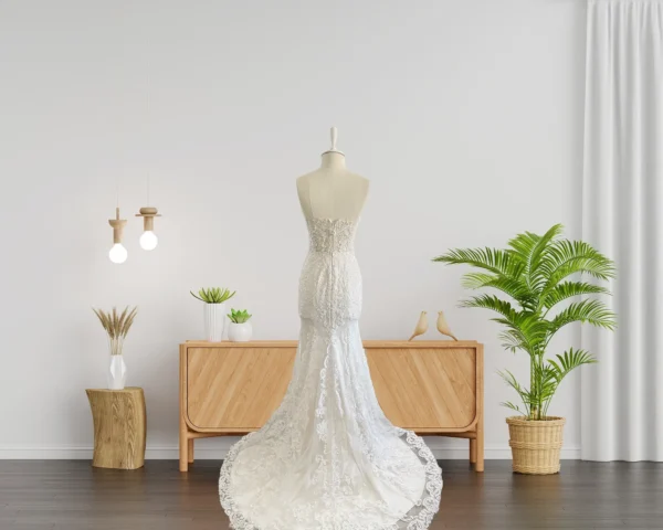 Exquisite Handcrafted Mermaid Wedding Gown with Full Lace, Bead, and Pearl Embroidery, Featuring a Dramatic Lace Tail (Wedding Dress/Bridal) Exquisite Handcrafted Mermaid Wedding Gown with Full Lace, Bead, and Pearl Embroidery, Featuring a Dramatic Lace Tail (Wedding Dress/Bridal)