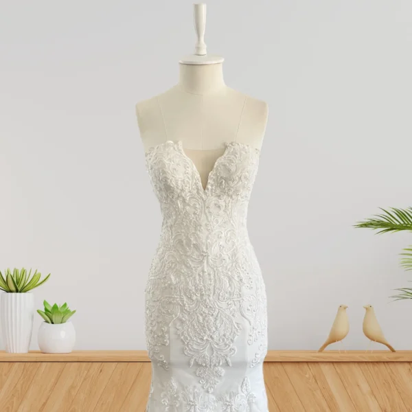 Exquisite Handcrafted Mermaid Wedding Gown with Full Lace, Bead, and Pearl Embroidery, Featuring a Dramatic Lace Tail (Wedding Dress/Bridal) Exquisite Handcrafted Mermaid Wedding Gown with Full Lace, Bead, and Pearl Embroidery, Featuring a Dramatic Lace Tail (Wedding Dress/Bridal)