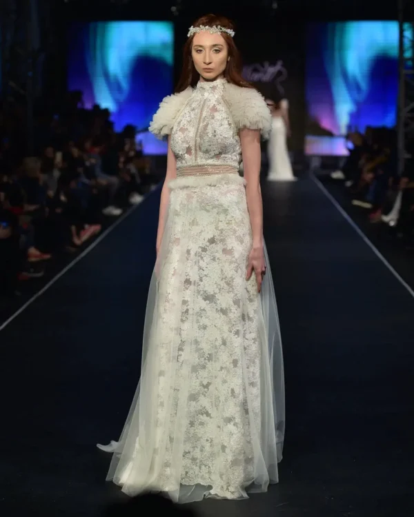 Vintage-Inspired Wedding Gown with Fully Lace Embroidery, and Tulle Frills on the Shoulders (Wedding Dress / Bridal) Vintage-Inspired Wedding Gown with Fully Lace Embroidery, and Tulle Frills on the Shoulders (Wedding Dress / Bridal)