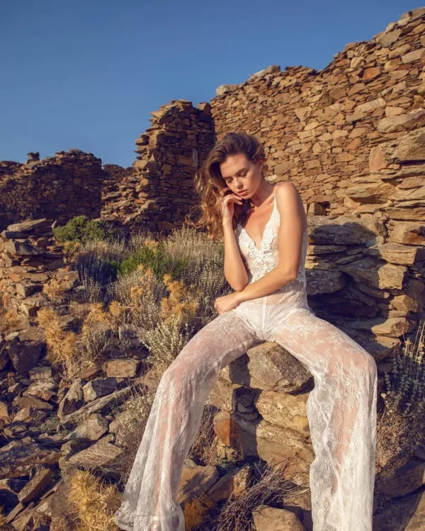 Elegant Sheer Bodysuit with Exquisite Embroidered Lace Detail (Perfect for Weddings)