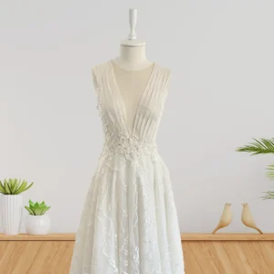 Sophisticated V-Neck Wedding Gown with Dramatic Organza Draping and Lace Skirt (Wedding Dress / Bridal) Sophisticated V-Neck Wedding Gown with Dramatic Organza Draping and Lace Skirt (Wedding Dress / Bridal)